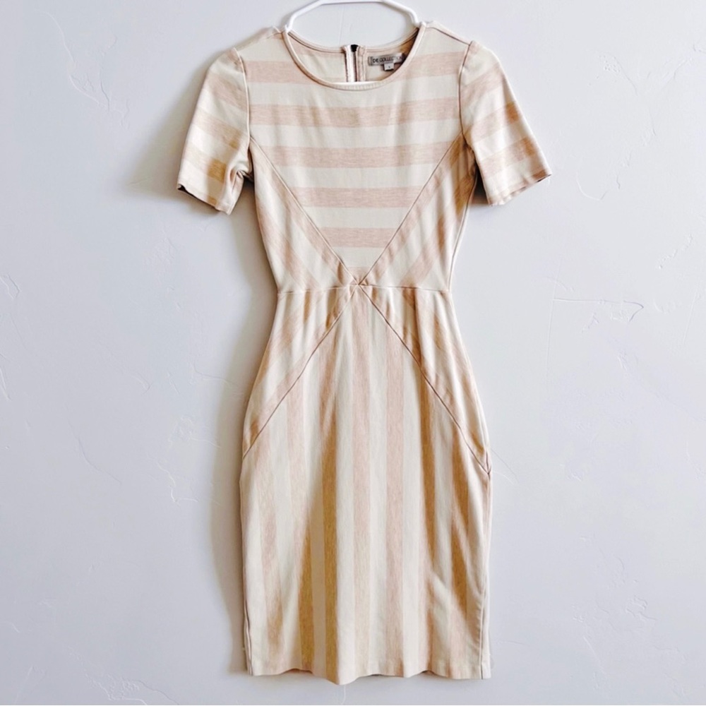 Neesee’s Striped Bodycon Day Dress in Oatmeal & Ivory